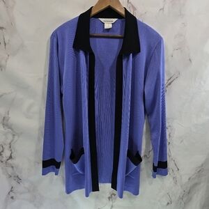 Exclusively Misook Cardigan Womens Small Purple Black Open Sweater Topper Jacket